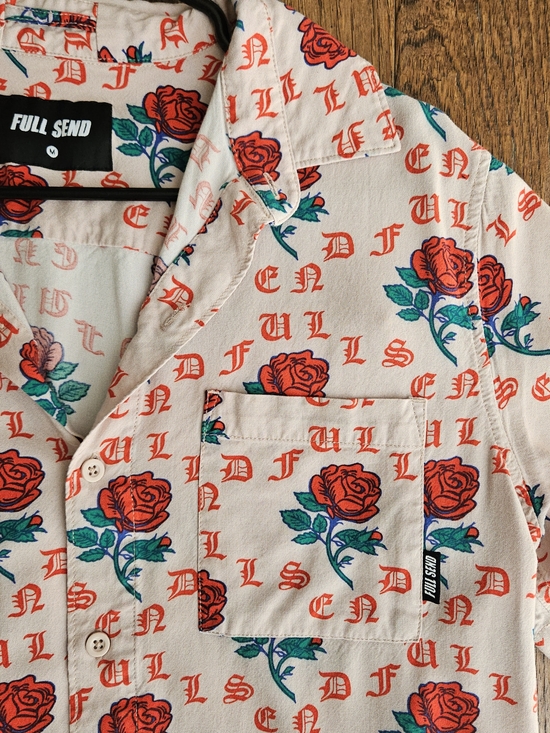 Full Send Other - Men's FULL SEND Button-Down Shirt with Red Rose Print